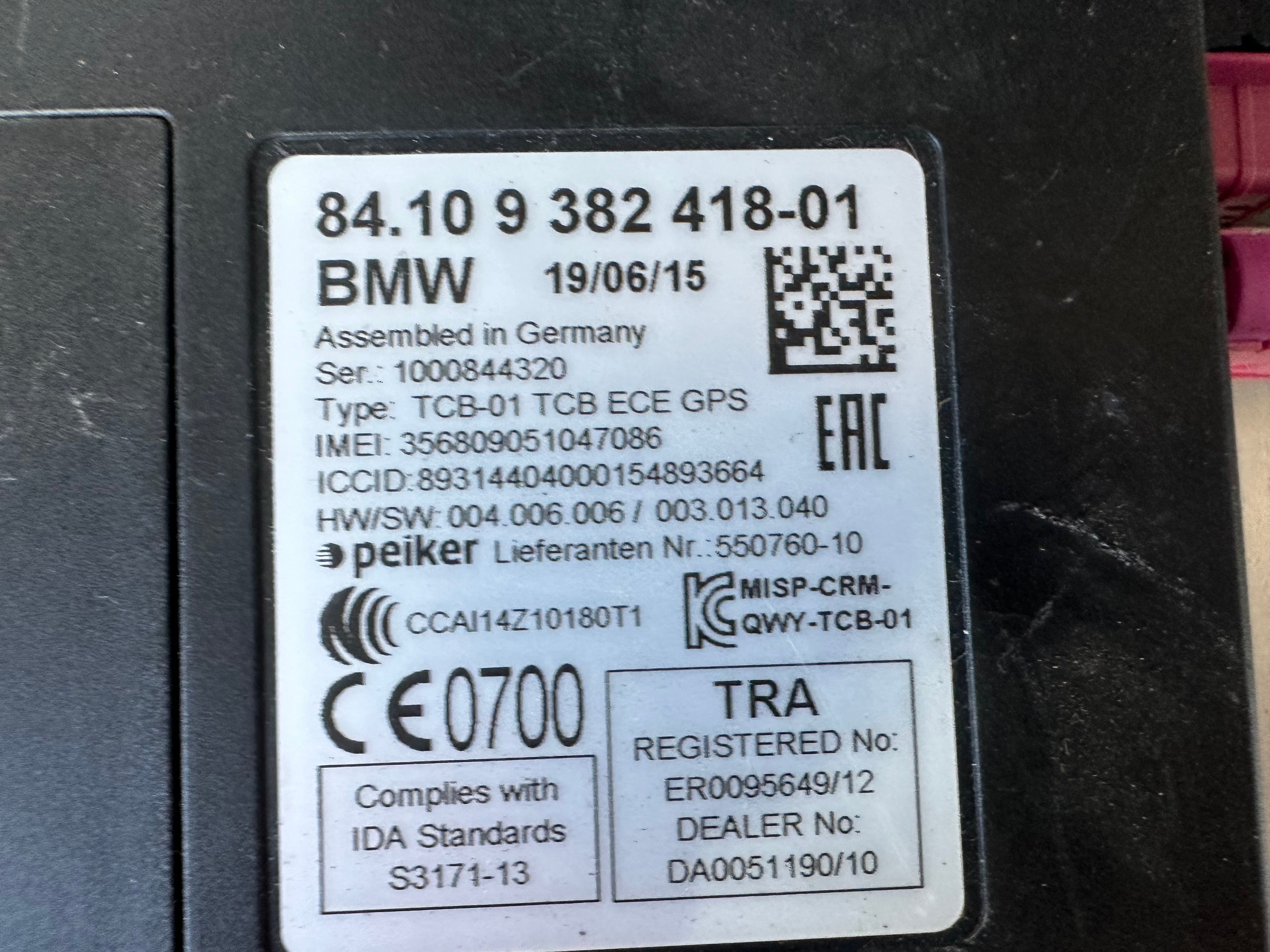 BMW 118D 1 Series 2015–2019 Bluetooth Telematic Control Unit (9382418-01)