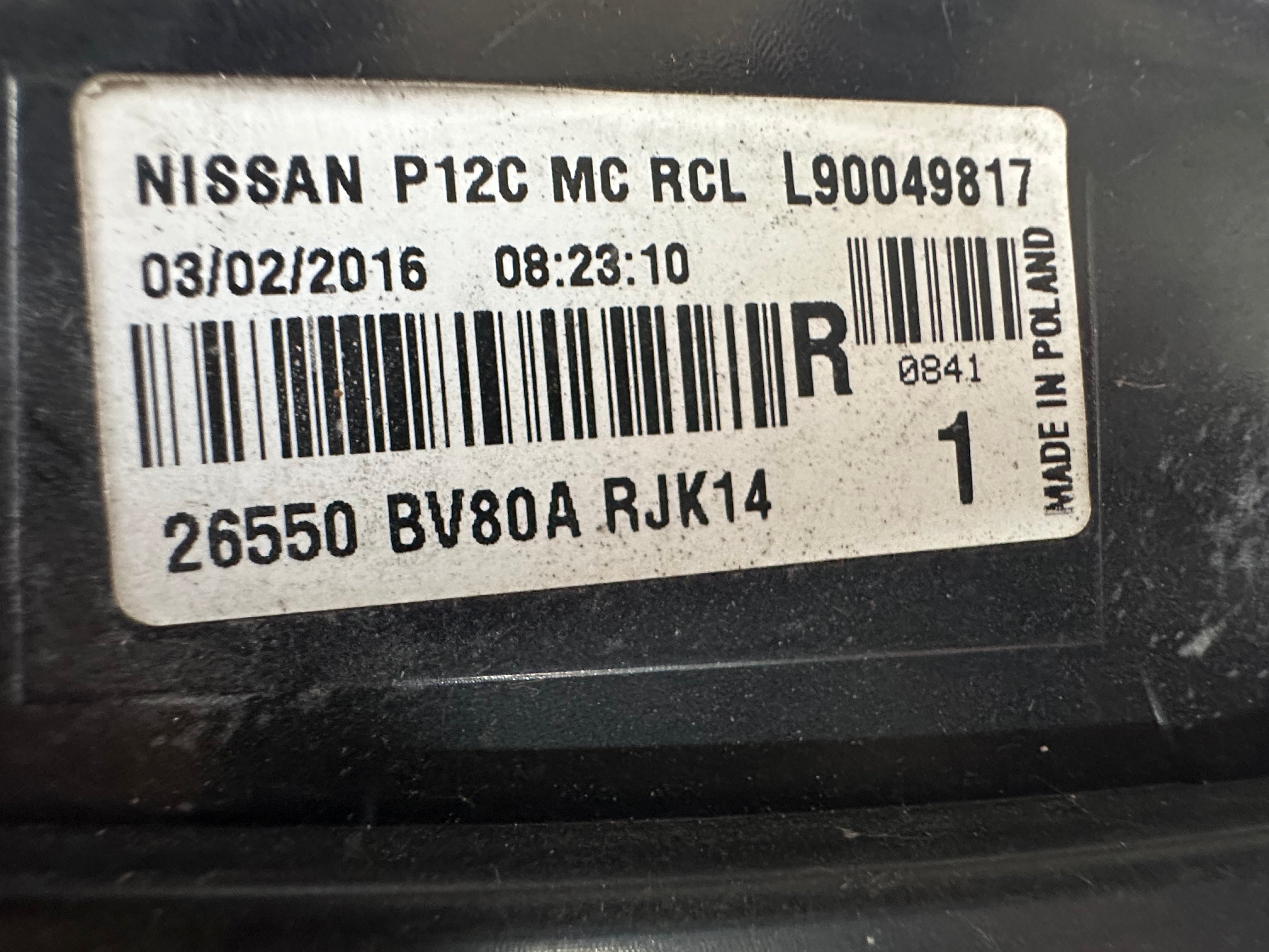 Nissan Juke MK1 F15 2016 Right Rear Tail Light (26550 BV80A RJK14)