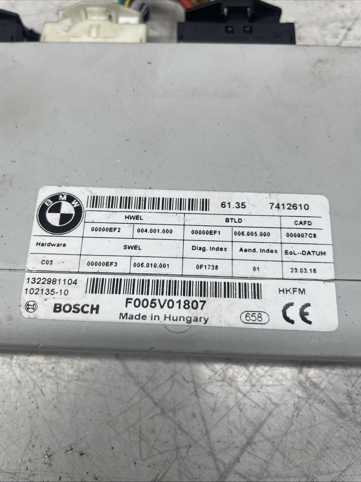 2013 BMW 3 Series Tailgate Control Module F005V01345 102135-10 7412610