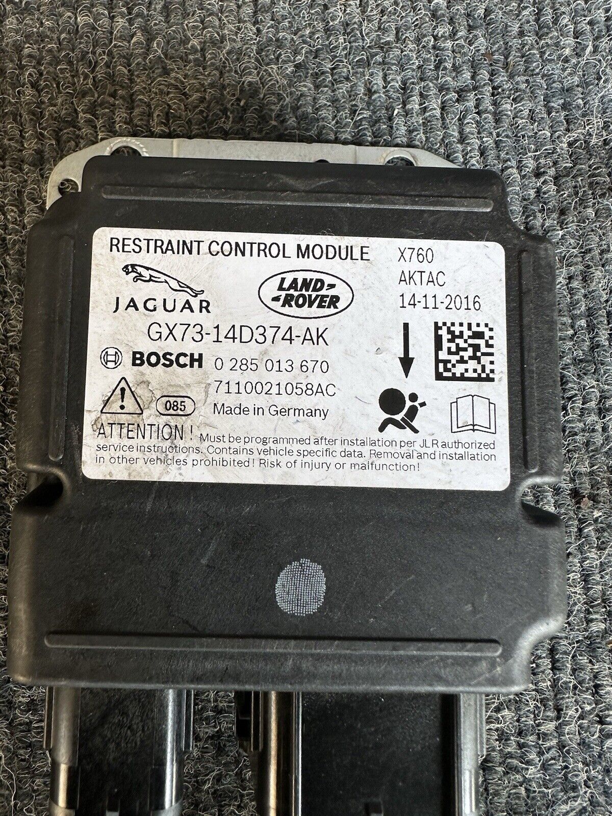 JAGUAR F PACE 2018 AIR BAG CONTROL UNIT MODULE