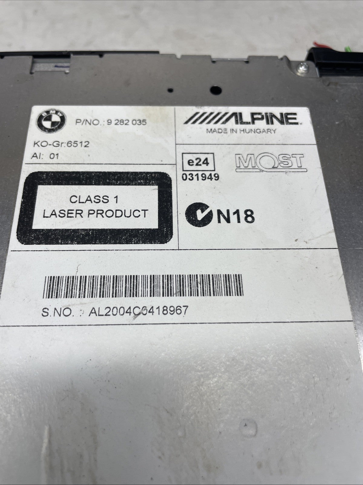 BMW F20 F21 F22 F30 F31 Alpine CD Champ 2 Radio Player Head Unit 9282035