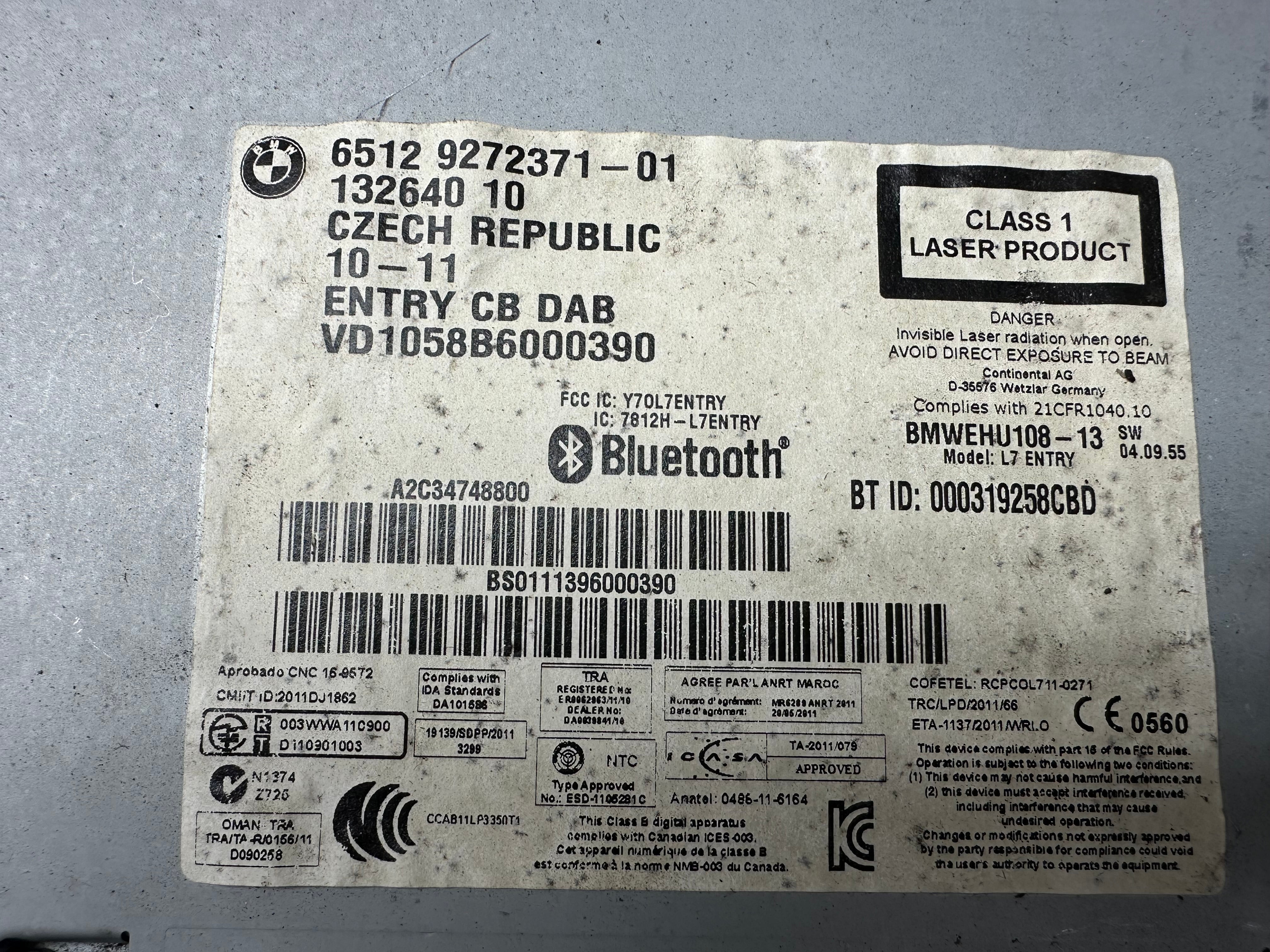 BMW F20 F21 F30 F31 Alpine CD DAB Head Unit Audio - Radio Player (6512 9272371-01) (132640 10)