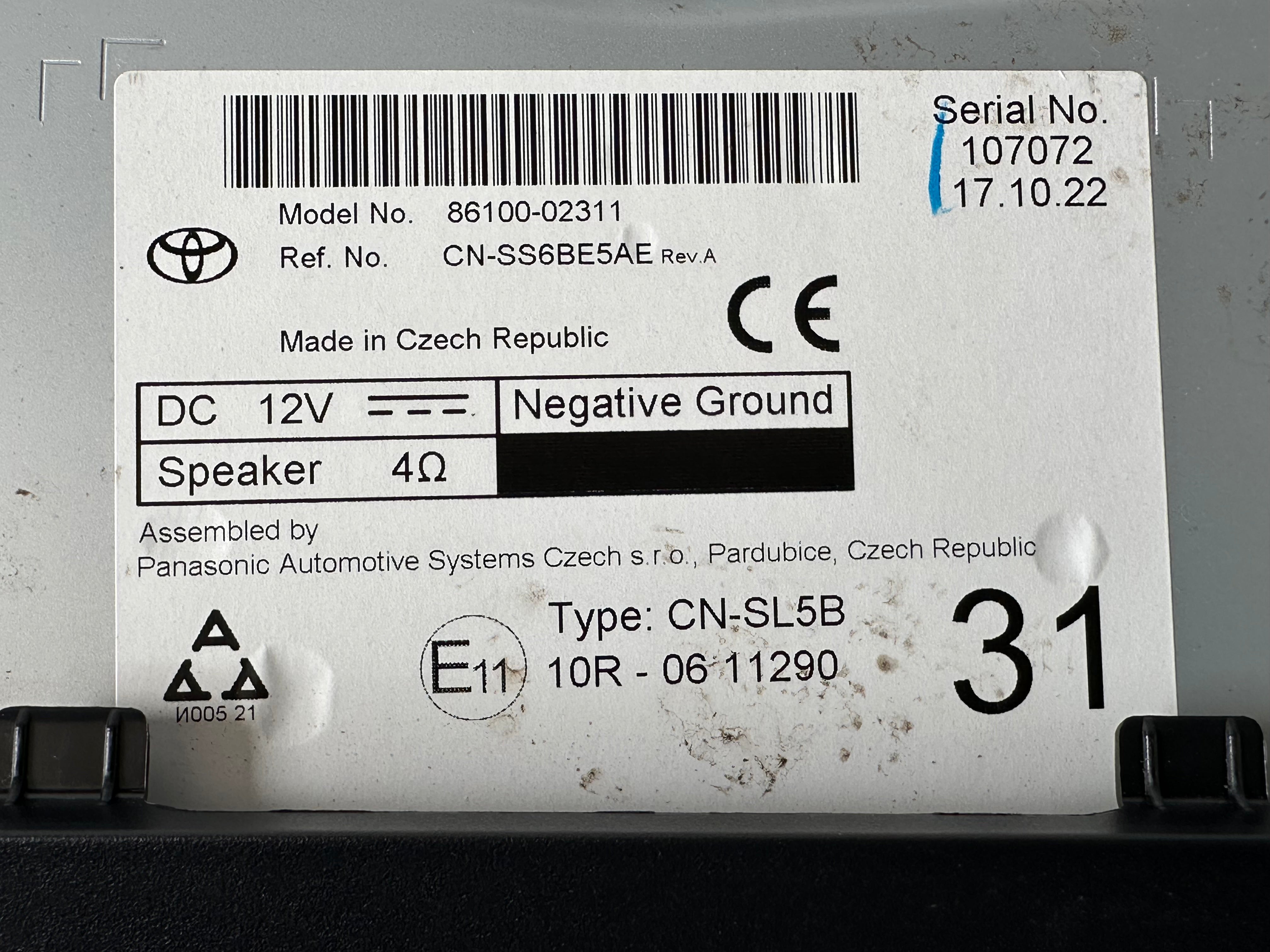 Toyota Corolla 2019-2024 Multimedia SAT NAV Display Screen Head Unit (86100-02311)