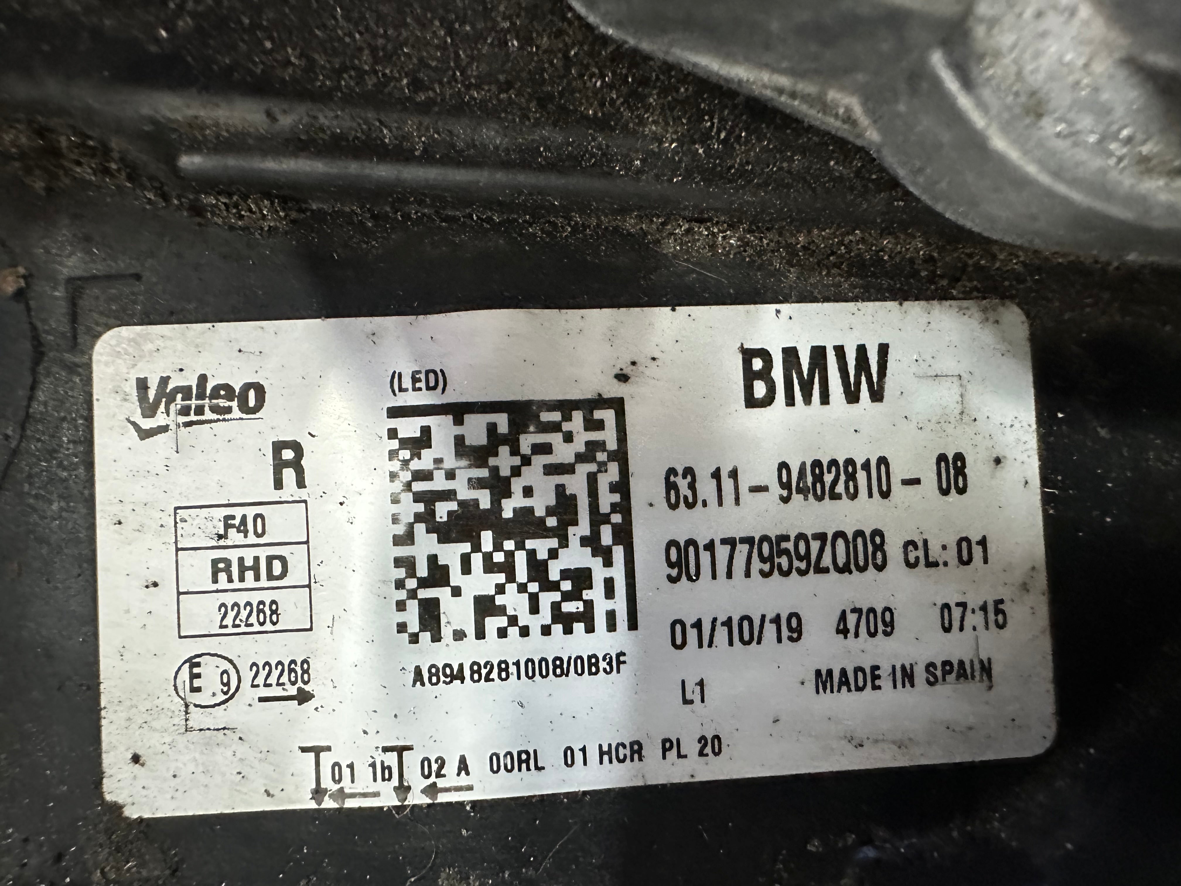 BMW 1 Series F40 Right Driver Complete LED Headlight 2019–2024 (9482810-08)