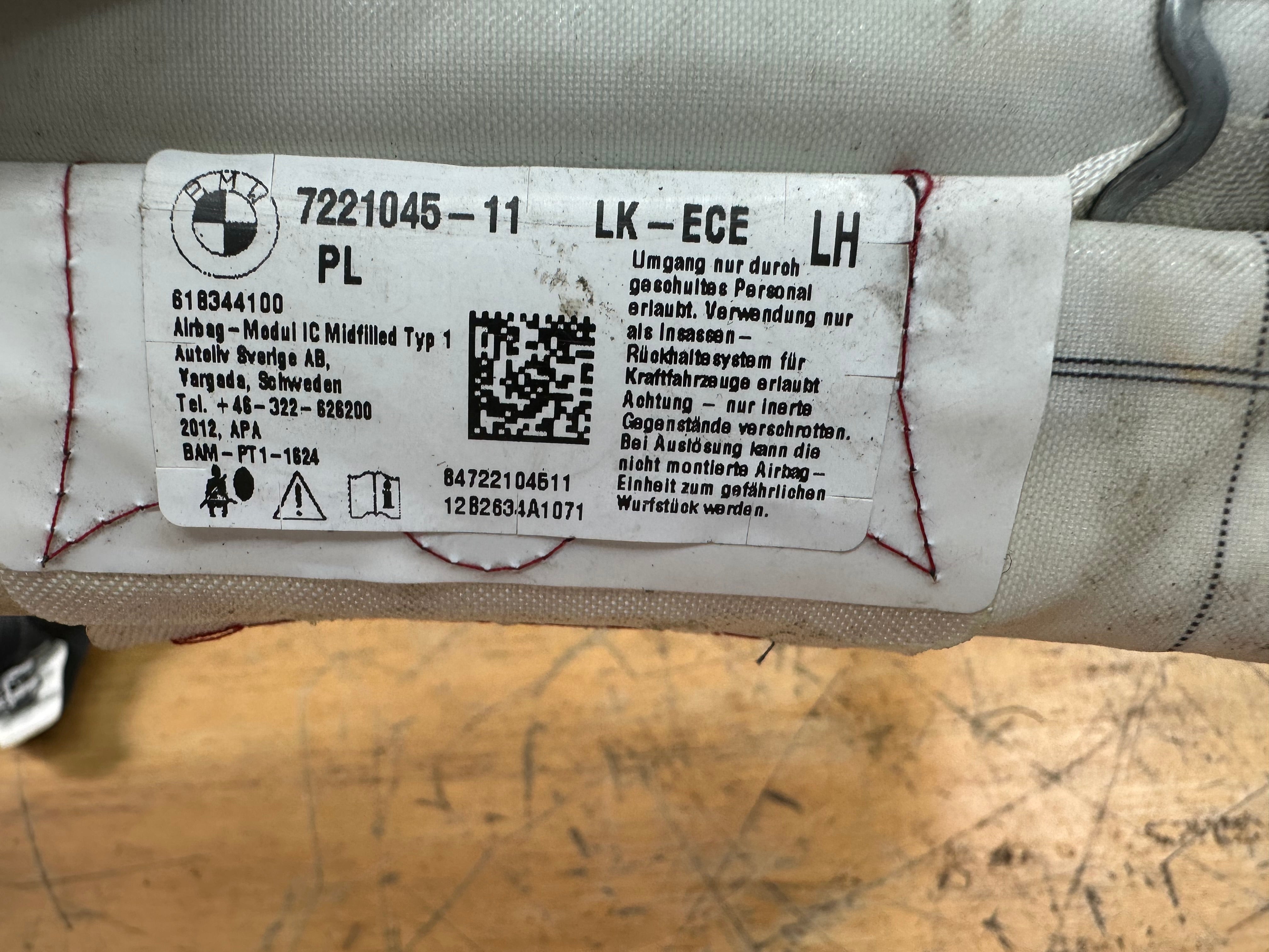 BMW 1 3 4 Series F20 F30 Left Passenger Roof Curtain Airbag (7221045-11) (618344100)