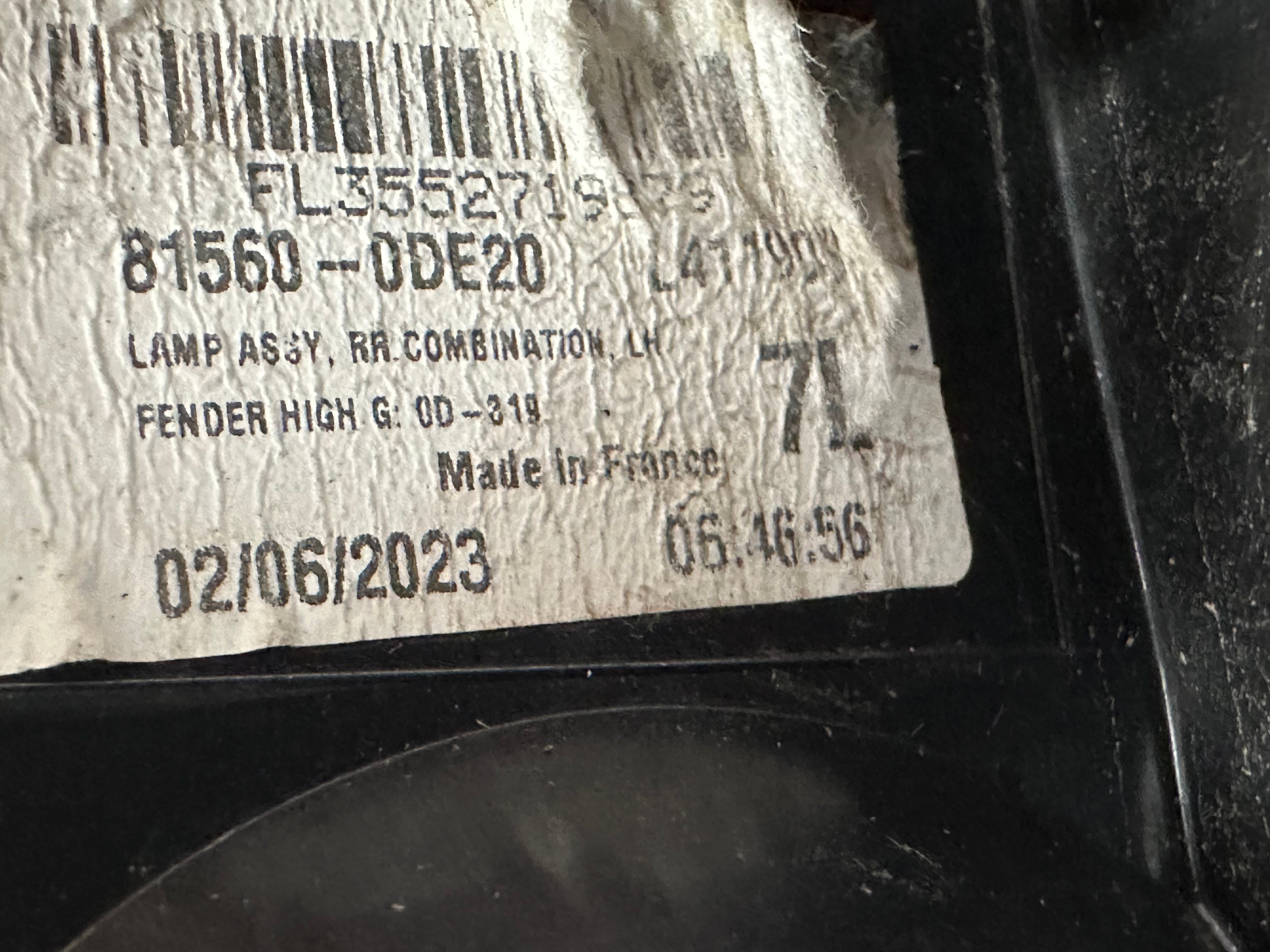 TOYOTA Yaris 2023 Outer Left Rear Tail Light (81560-0DE20)