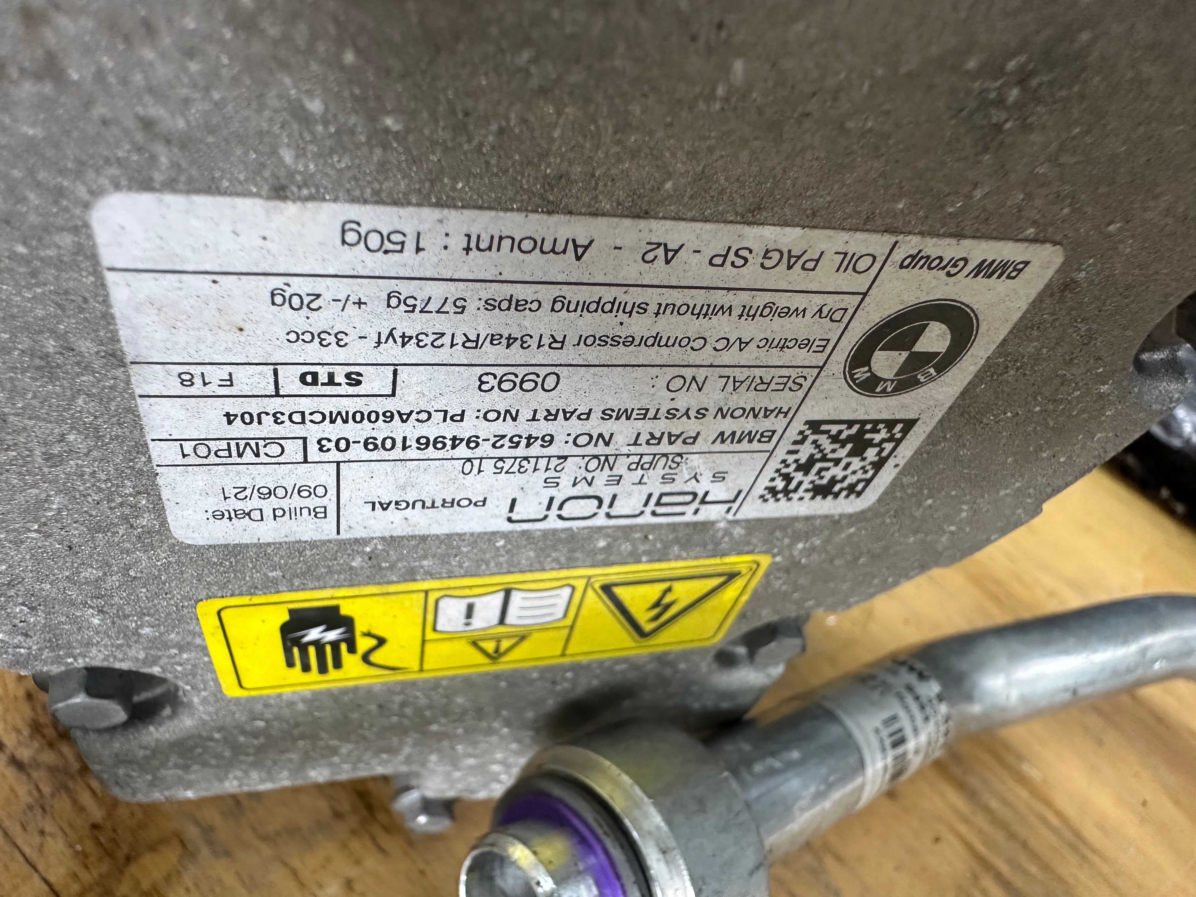 BMW 3 5 Series G20 G30 330e 530e A/C Air Con Compressor Pump 2.0 Hybrid (9496109)