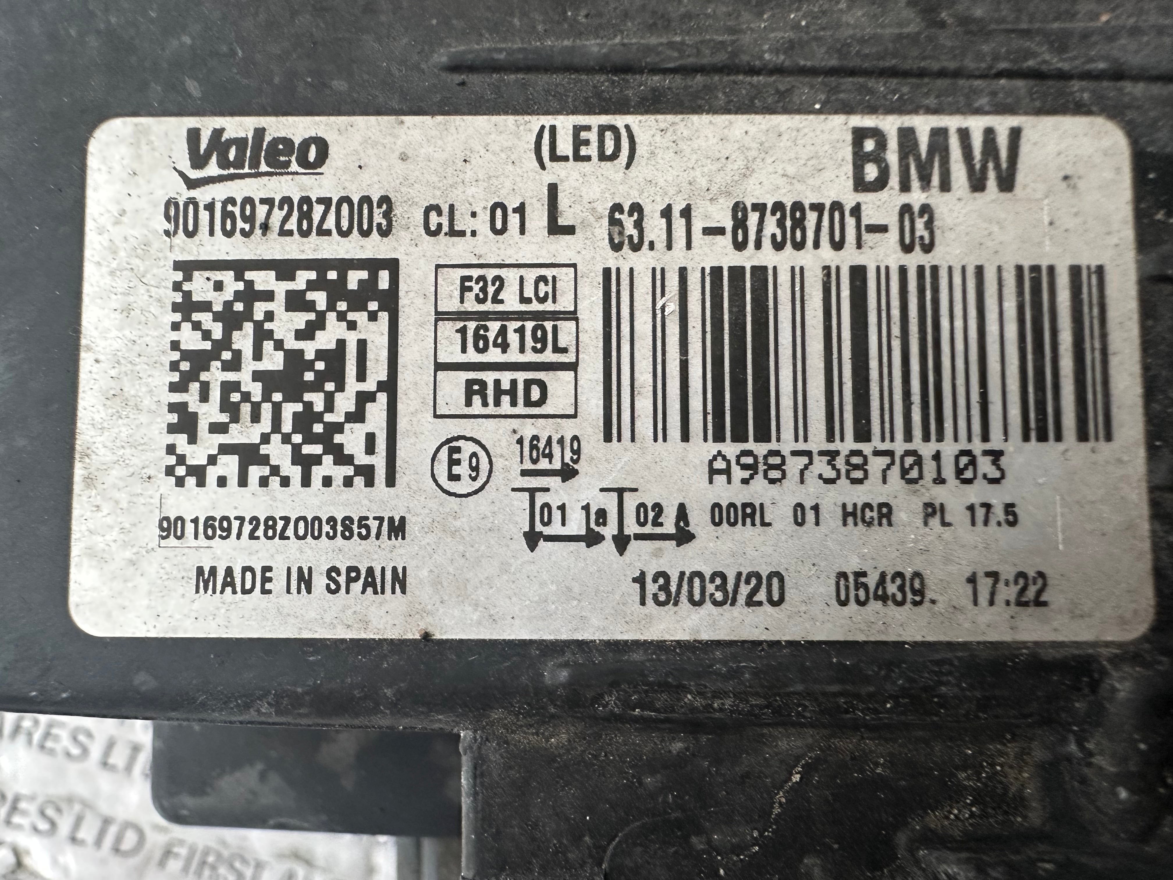 BMW 4 Series F32 F33 F36 Left Complete LED Headlight (8738701) (8738701-01)