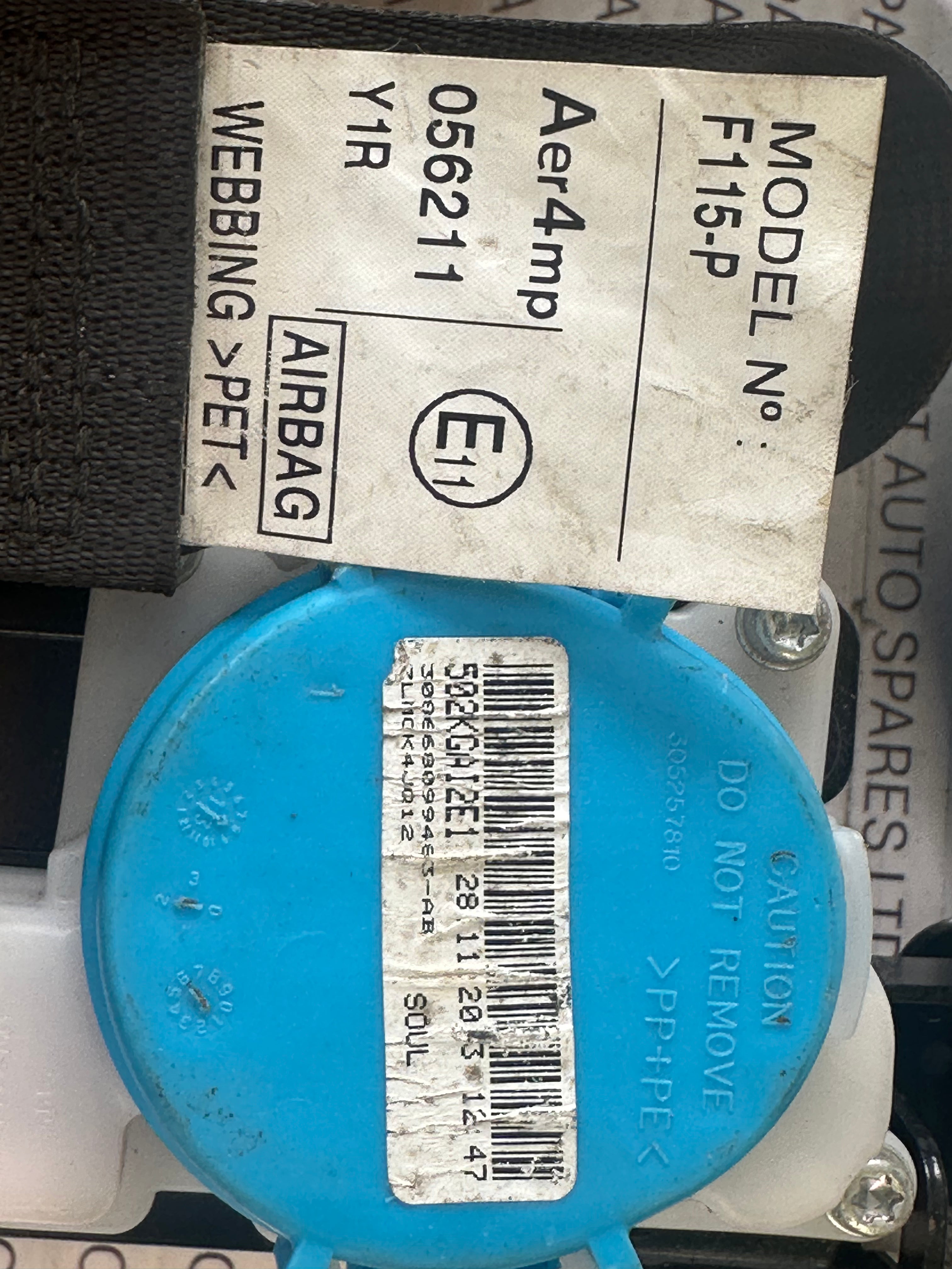 TOYOTA YARIS 2013 RIGHT FRONT SEATBELT