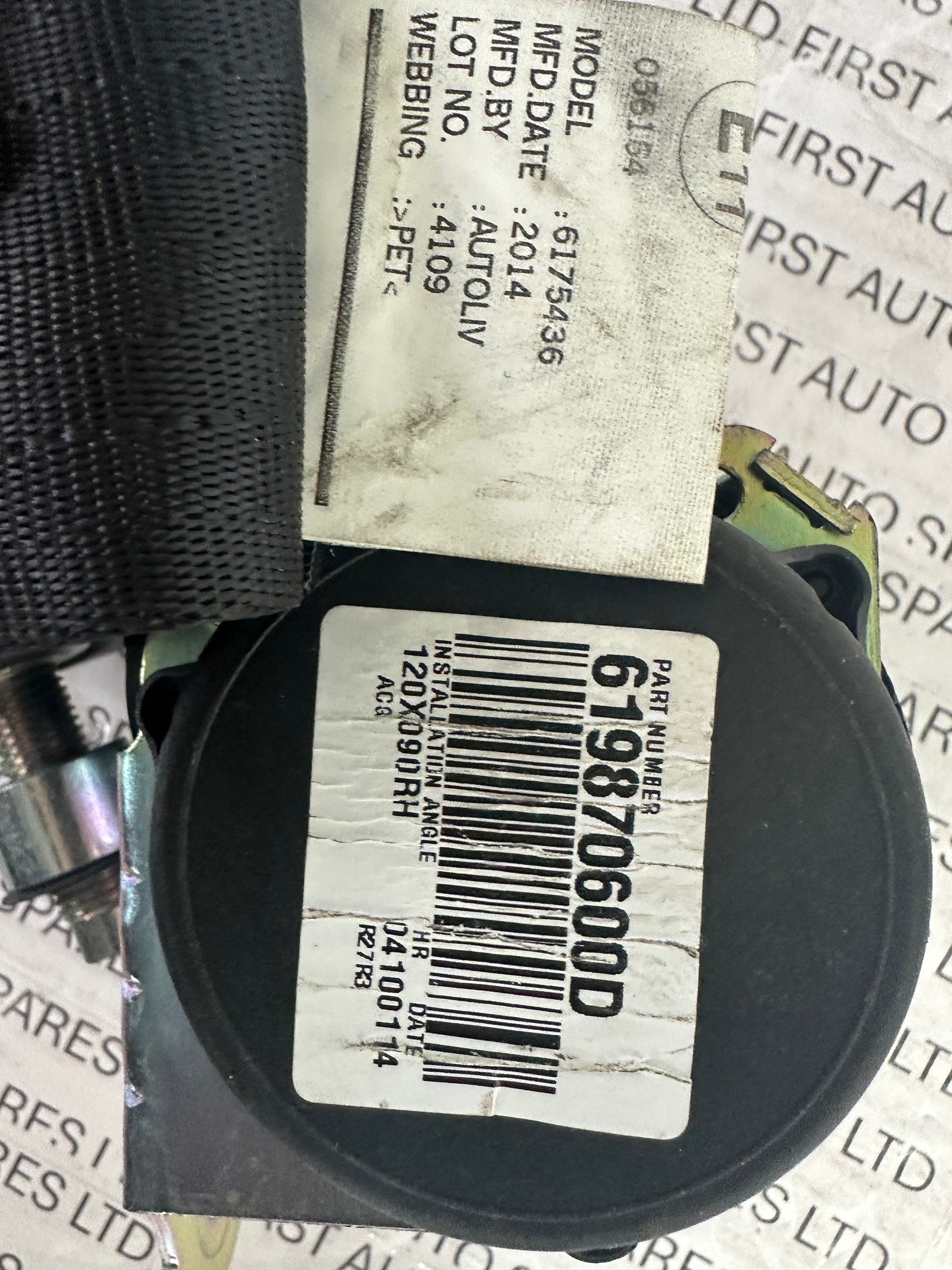 Nissan Juke 2014 Rear Right Seatbelt - (61987-0600D)