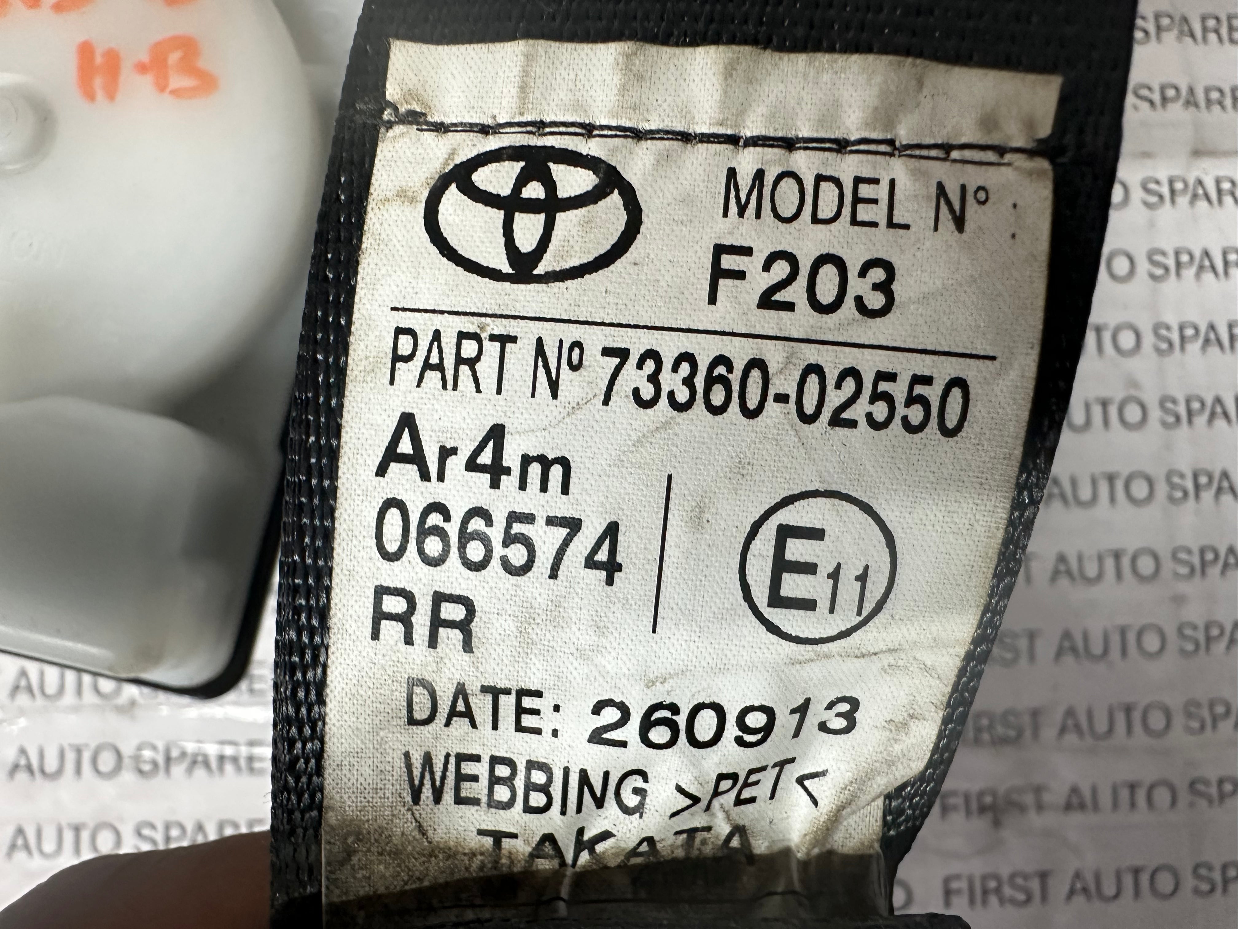 Toyota Auris 2013 Right Side Rear Seat Belt (73360-02550)