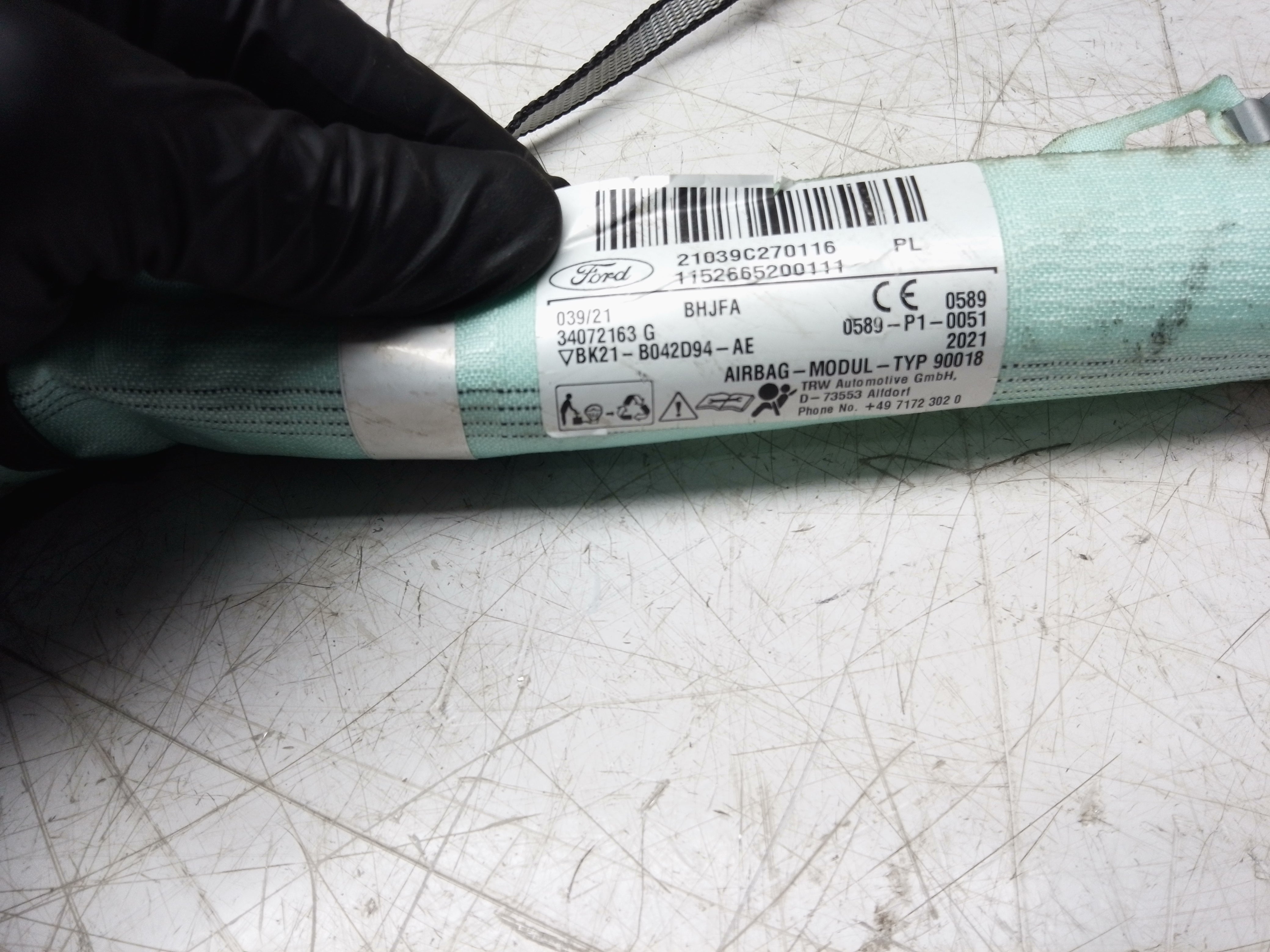 Ford Transit Custom Right Side Roof Safety Curtain Airbag (BK21-B042D94-AE)
