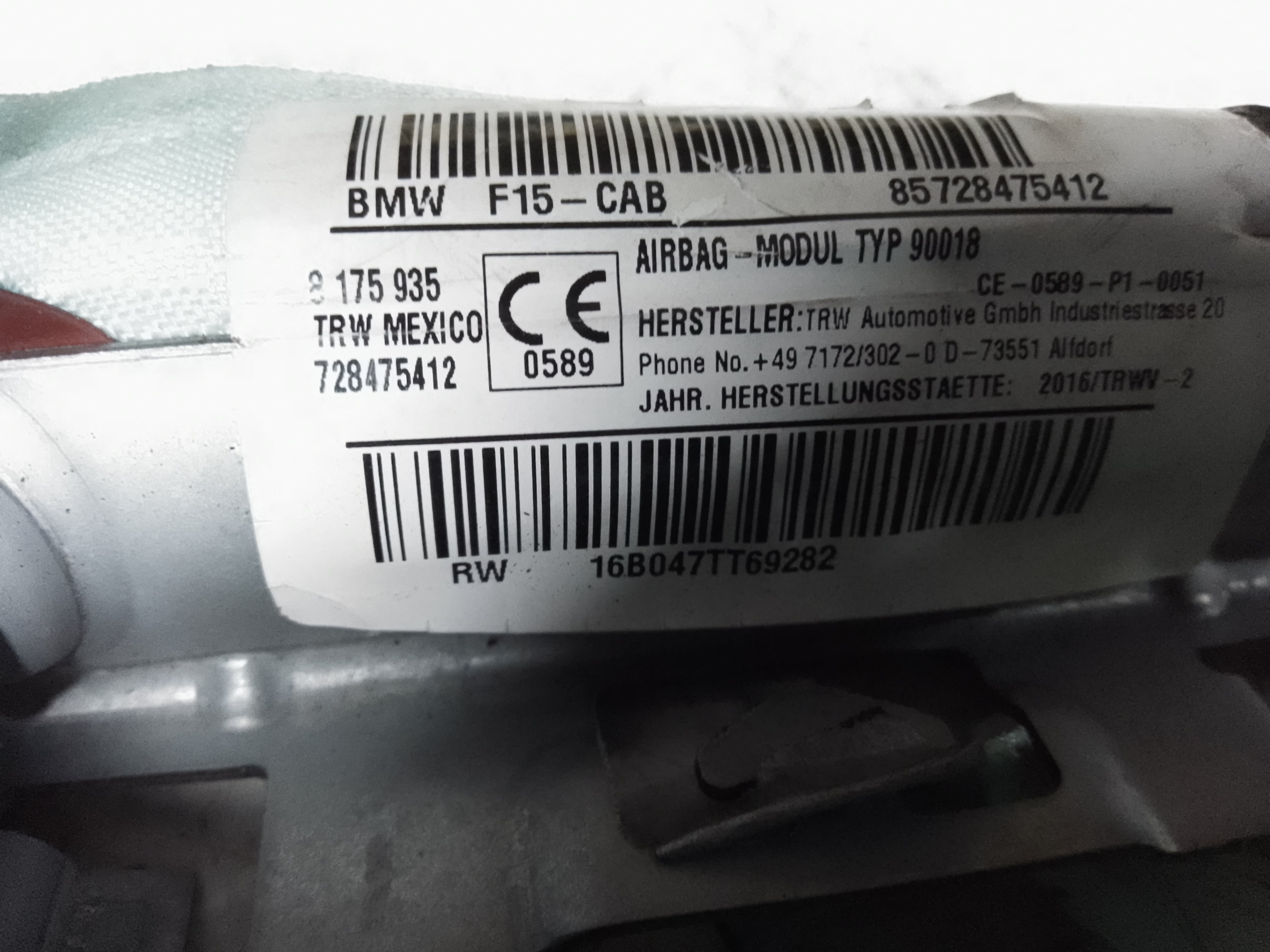 BMW X5 F15 F85 Right Side Roof Head Curtain Airbag (8175935)