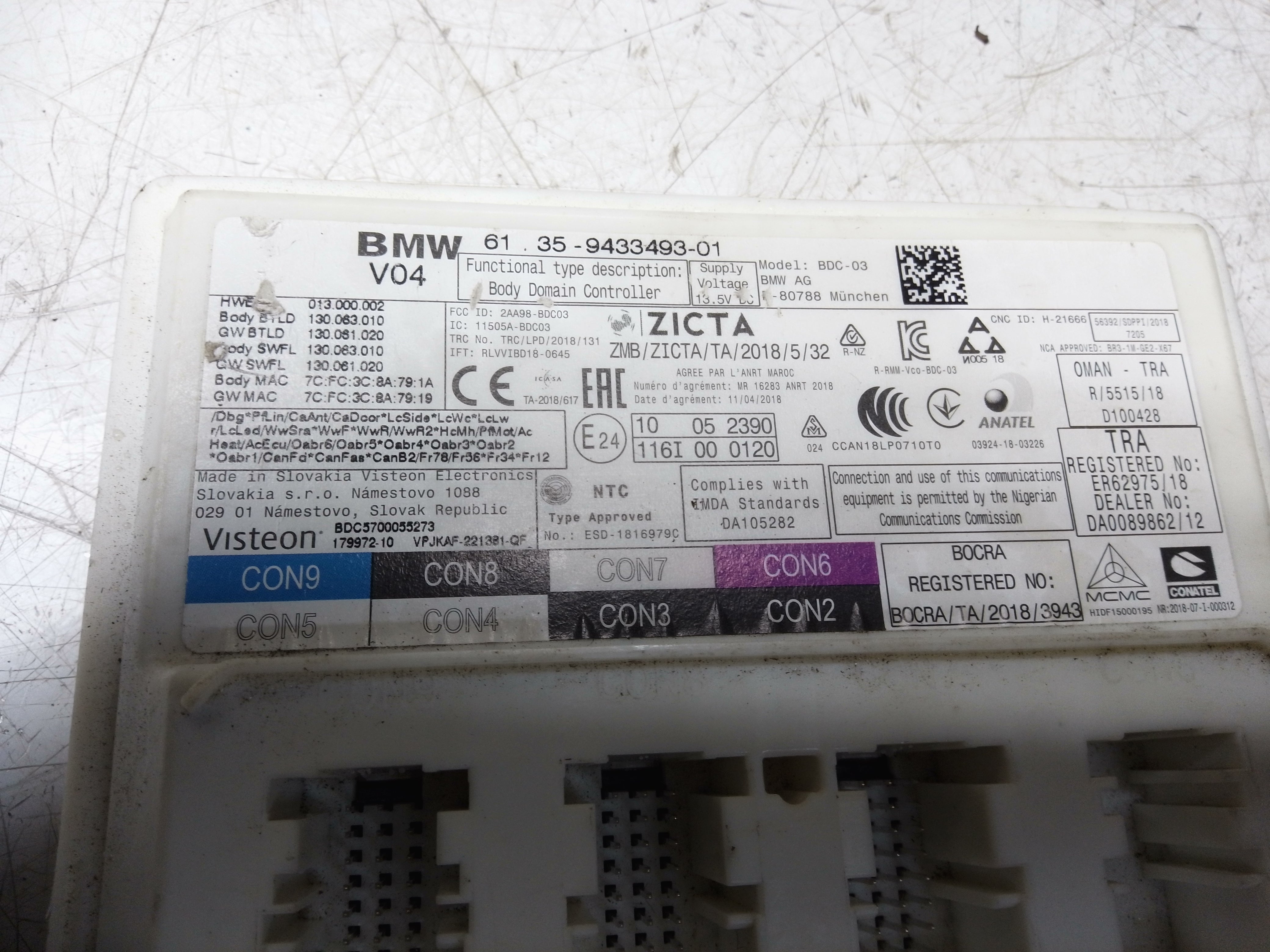 BMW 3 Series G20 2019 Body Control Module ECU (9433493)