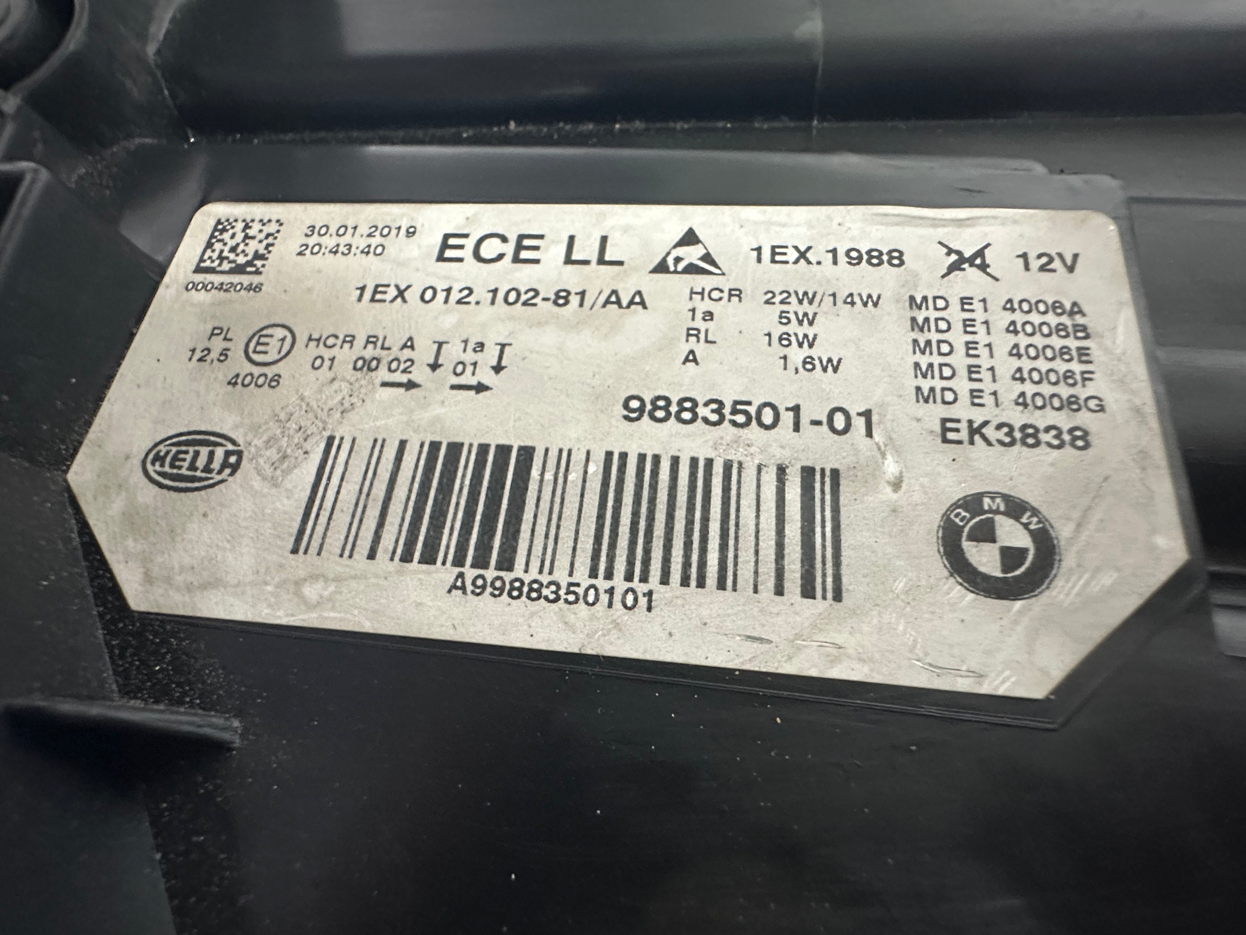 BMW F30 F31 Left Headlight LED (9883501-01)