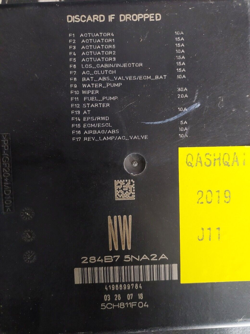 NISSAN QASHQAI J11 2019 PETROL FUSE BOX 284B75NA2A