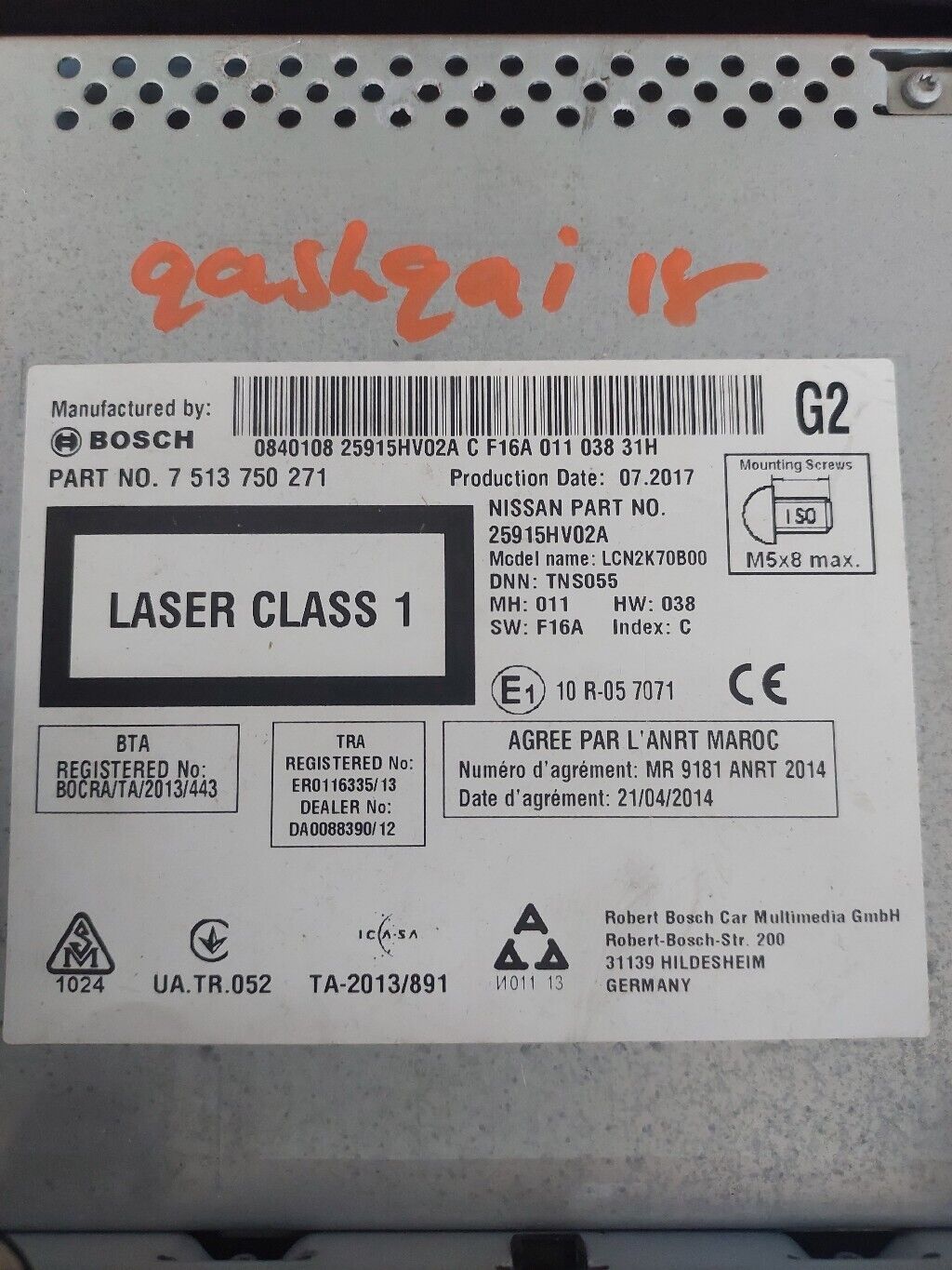 NISSAN QASHQAI SAT NAV STEREO HEAD UNIT DISPLAY 2018