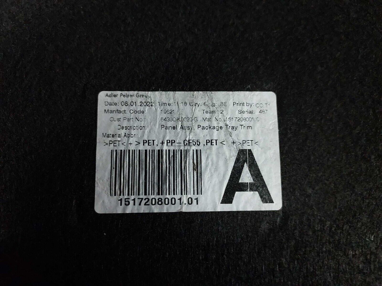 TOYOTA YARIS REAR PARCEL SHELF BOOT LOAD COVER 2022