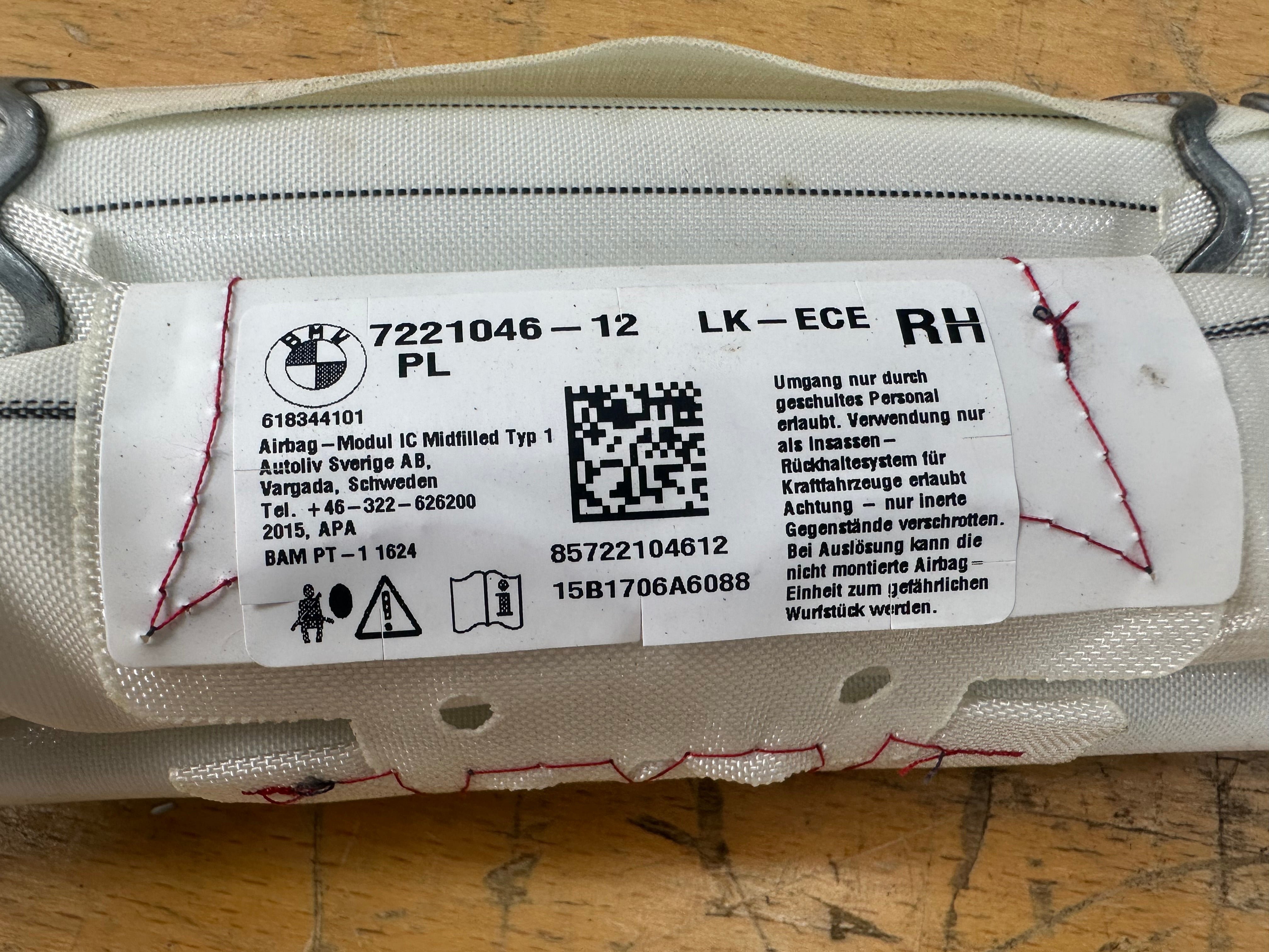 BMW 1 Series F20 2012-2019 Right Driver Roof Curtain Airbag (7221046-12) (618344101)