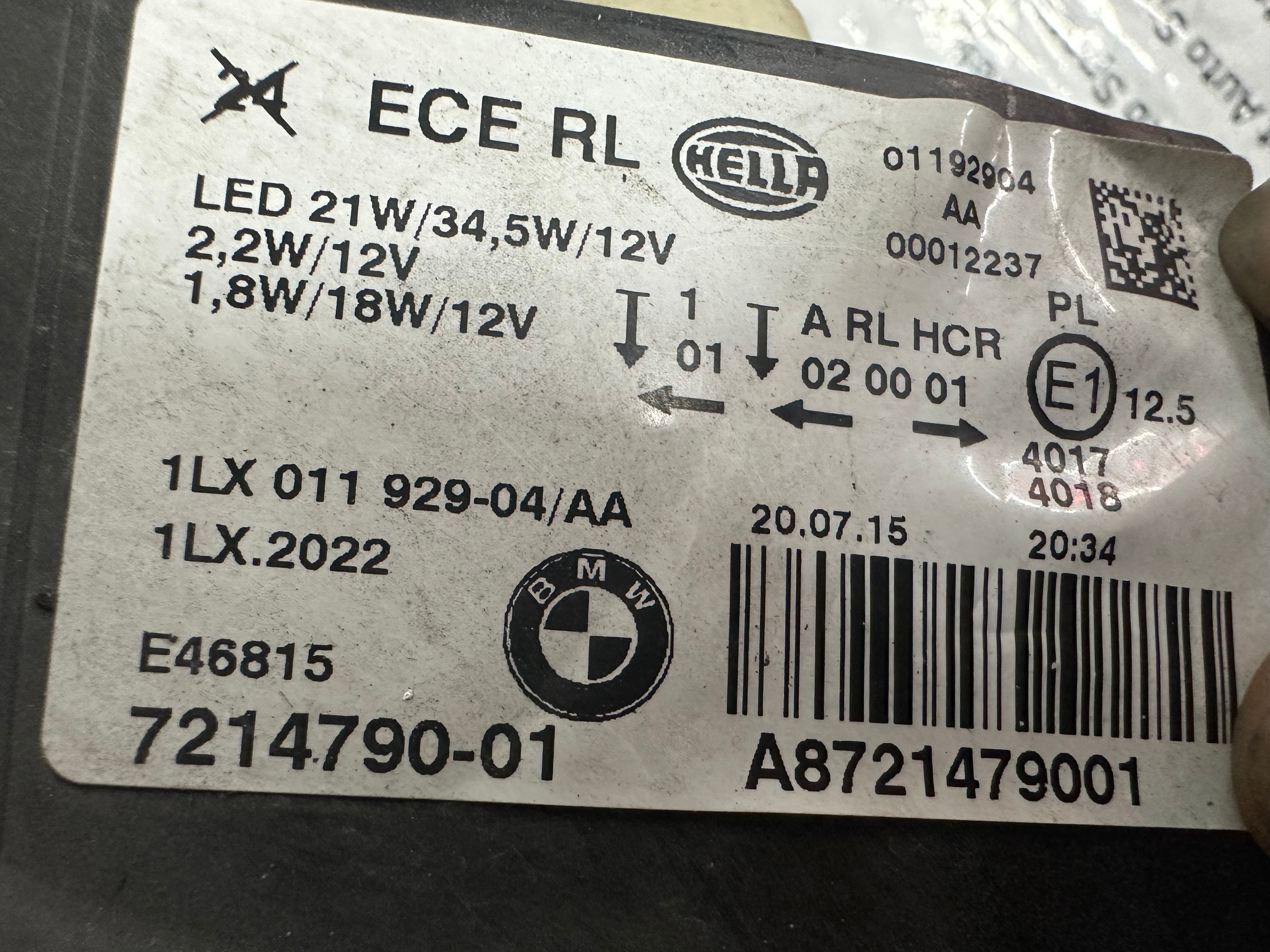 BMW 1 Series F21 Right LED Headlight (7214790-01)