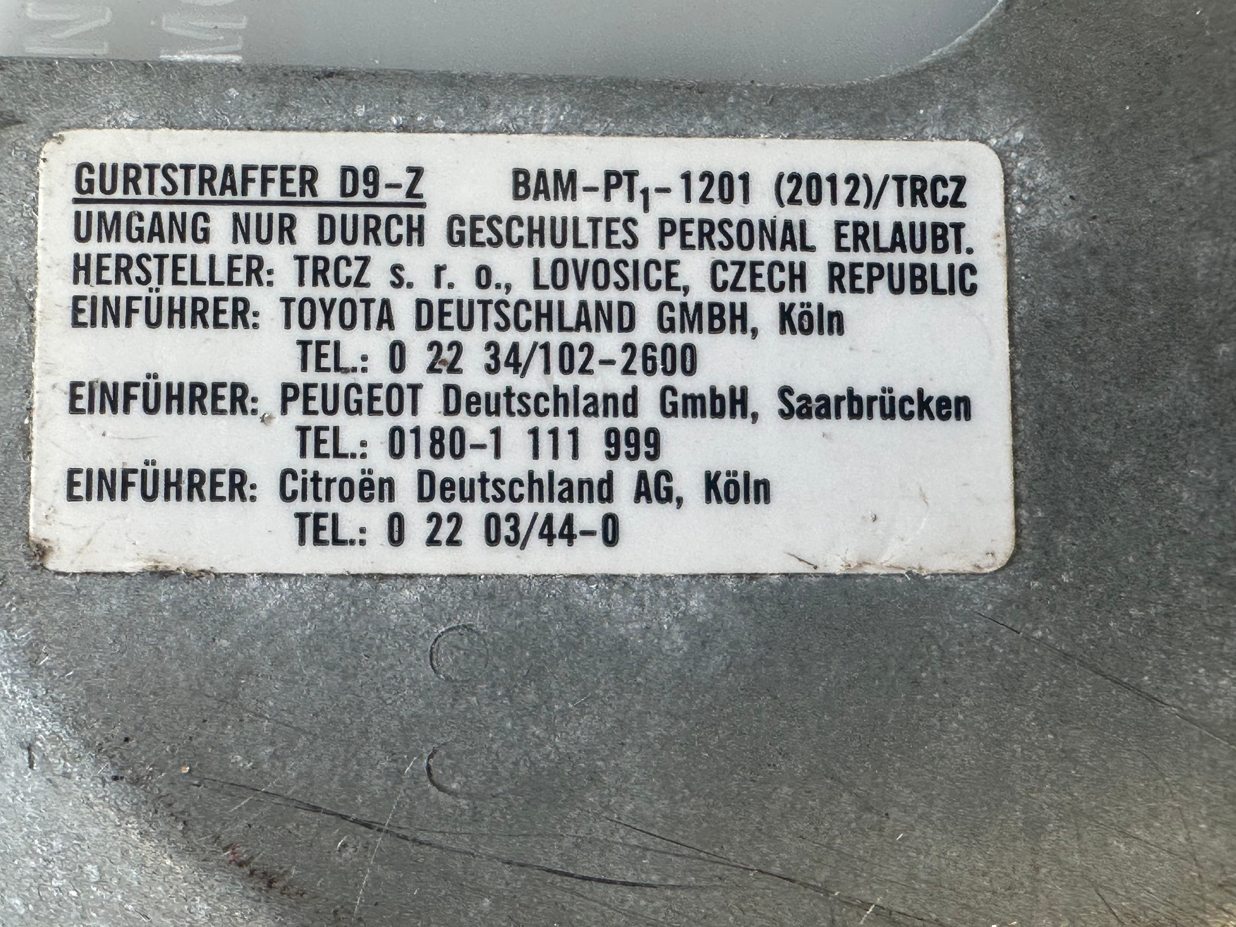 Toyota Aygo 2012 Front Right Seatbelt 7P1190-P