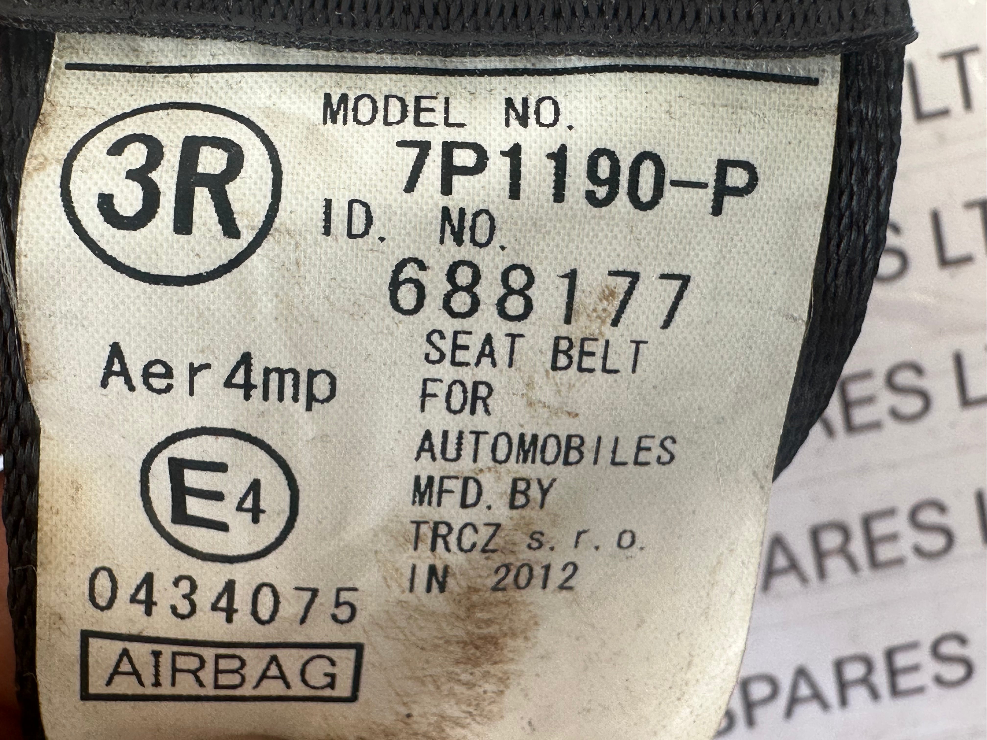 Toyota Aygo 2012 Front Right Seatbelt 7P1190-P