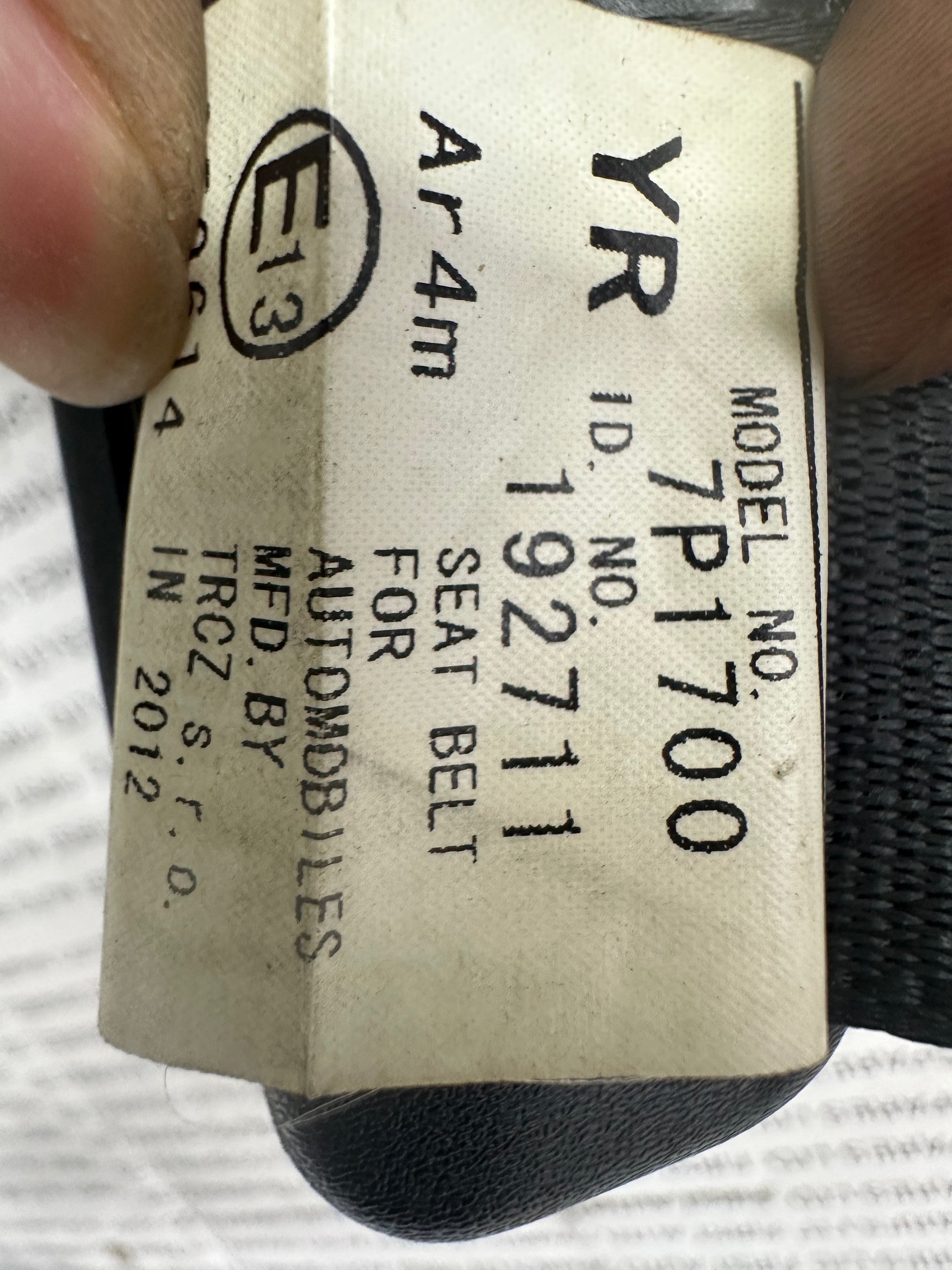 Toyota Yaris 2013 Rear Right Seatbelt (HO73801)