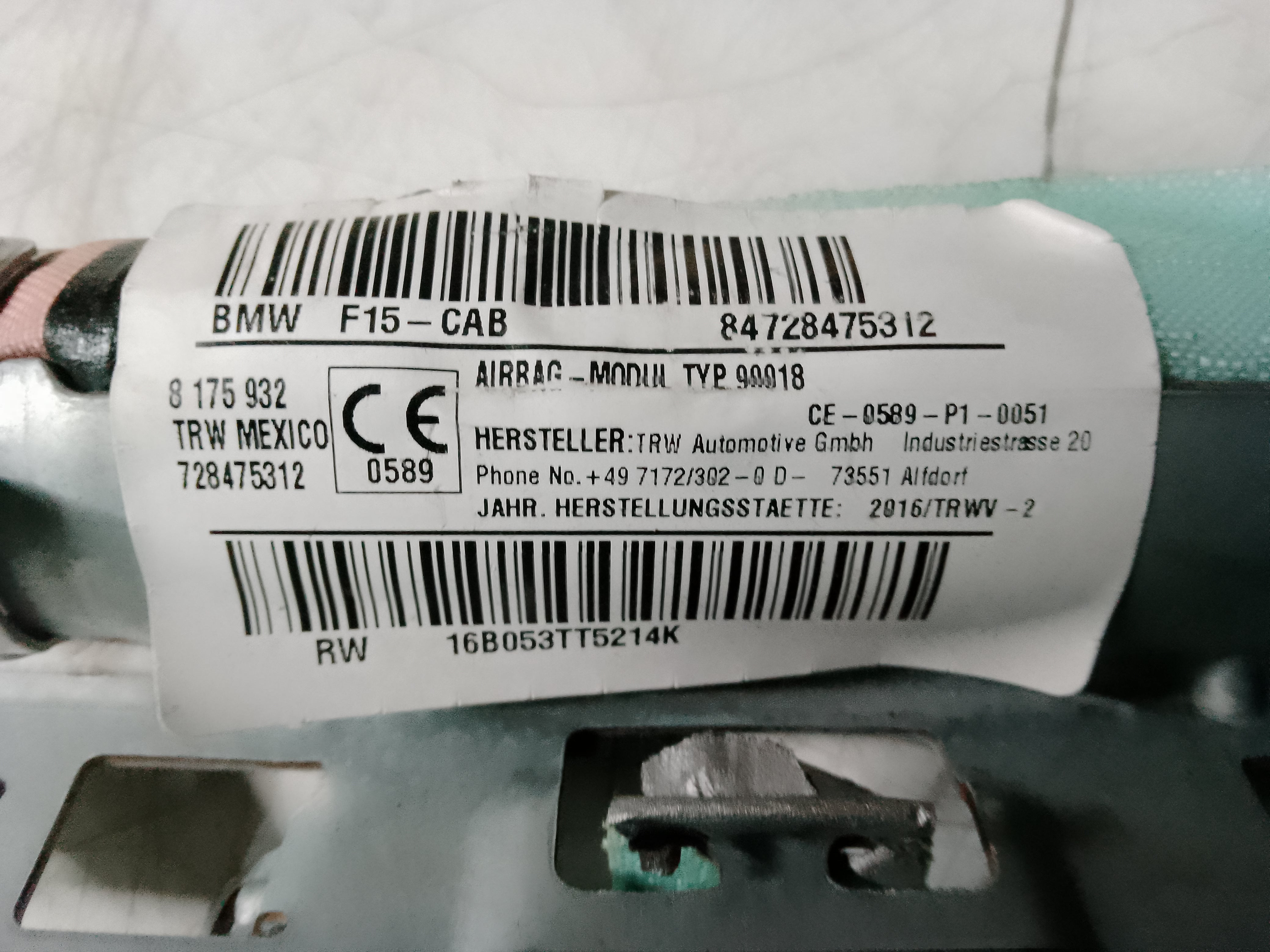 BMW X5 F15 2013-2015 Passenger Left Roof Curtain Airbag (8175932) (8175932)