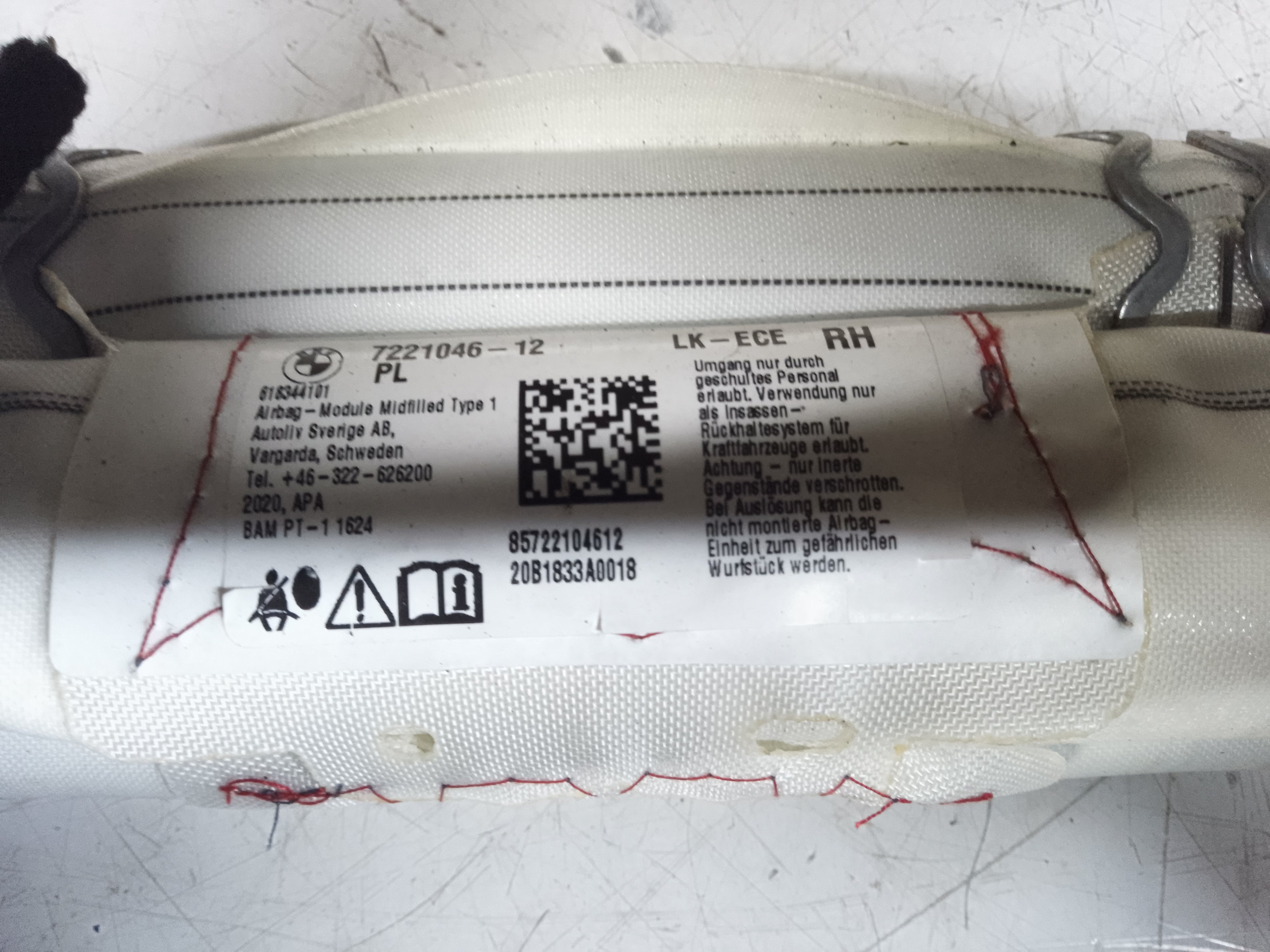 BMW 3 Series F30 / F80 Right Side Roof Safety Curtain SRS (7221046)