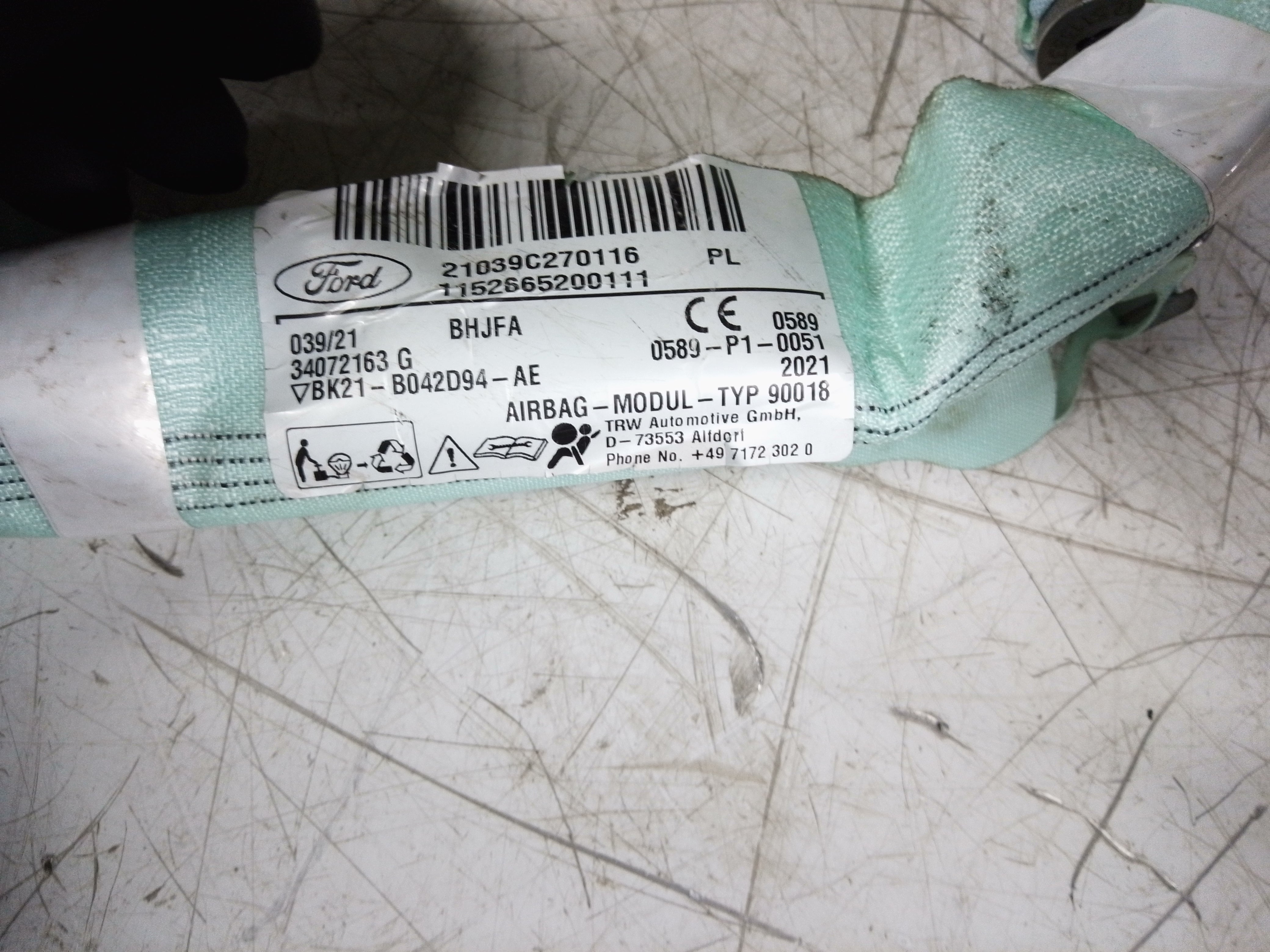 Ford Tourneo V362 2018 Van Right Side Roof Safety Curtain Airbag (BK21-B042D94-AF)