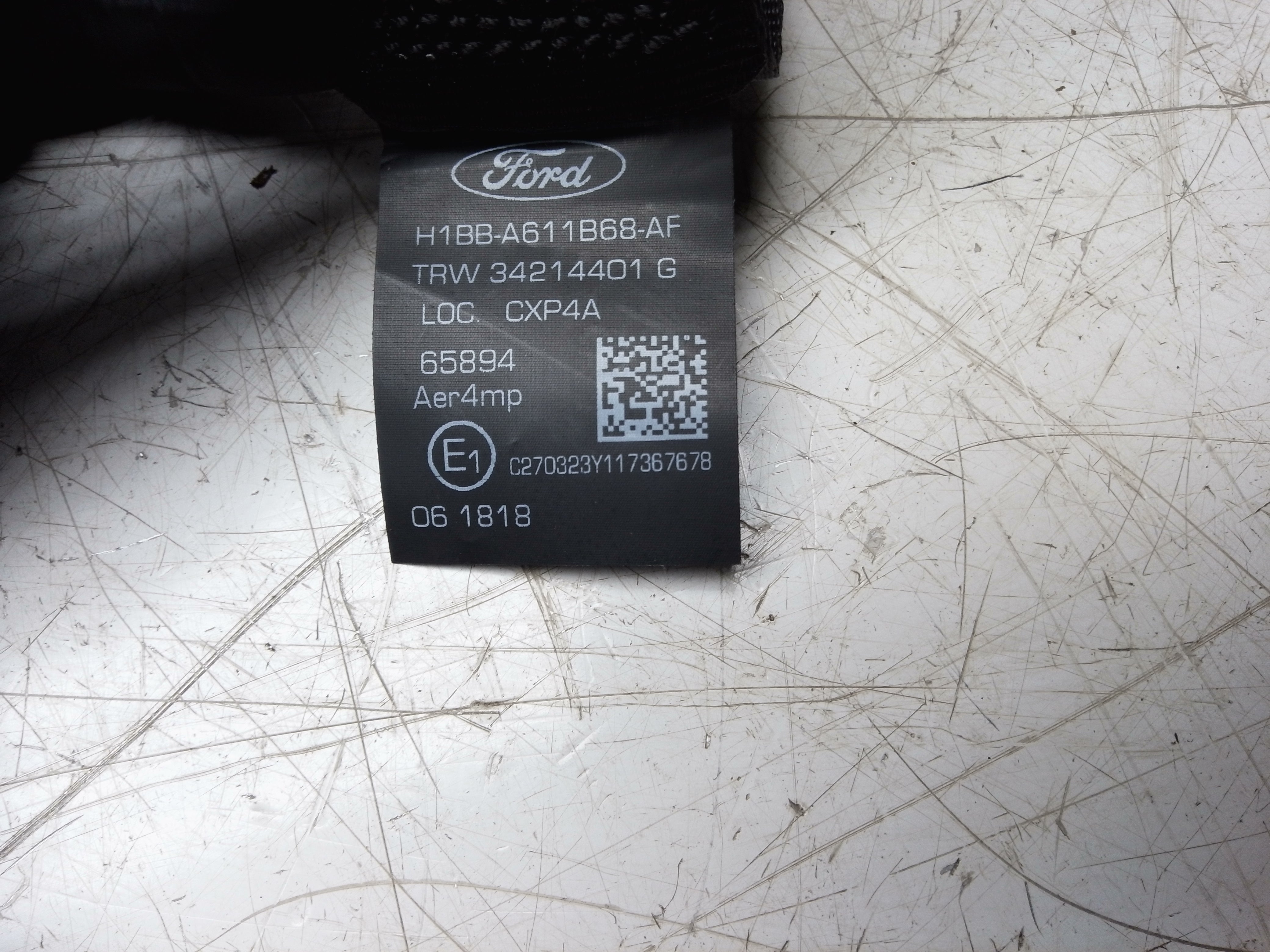 Ford Fiesta 2017–21 Rear Right (OSR) Seat Belt with Pretensioner (H1BB-A611B68-AF)